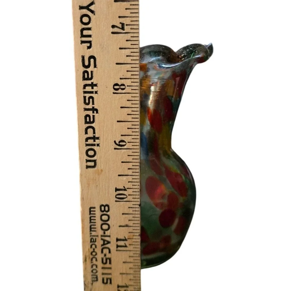 Hand Blown Art Glass Confetti Bud‎ Vase Ruffled Rim Multi Color Iridescent 4.5
